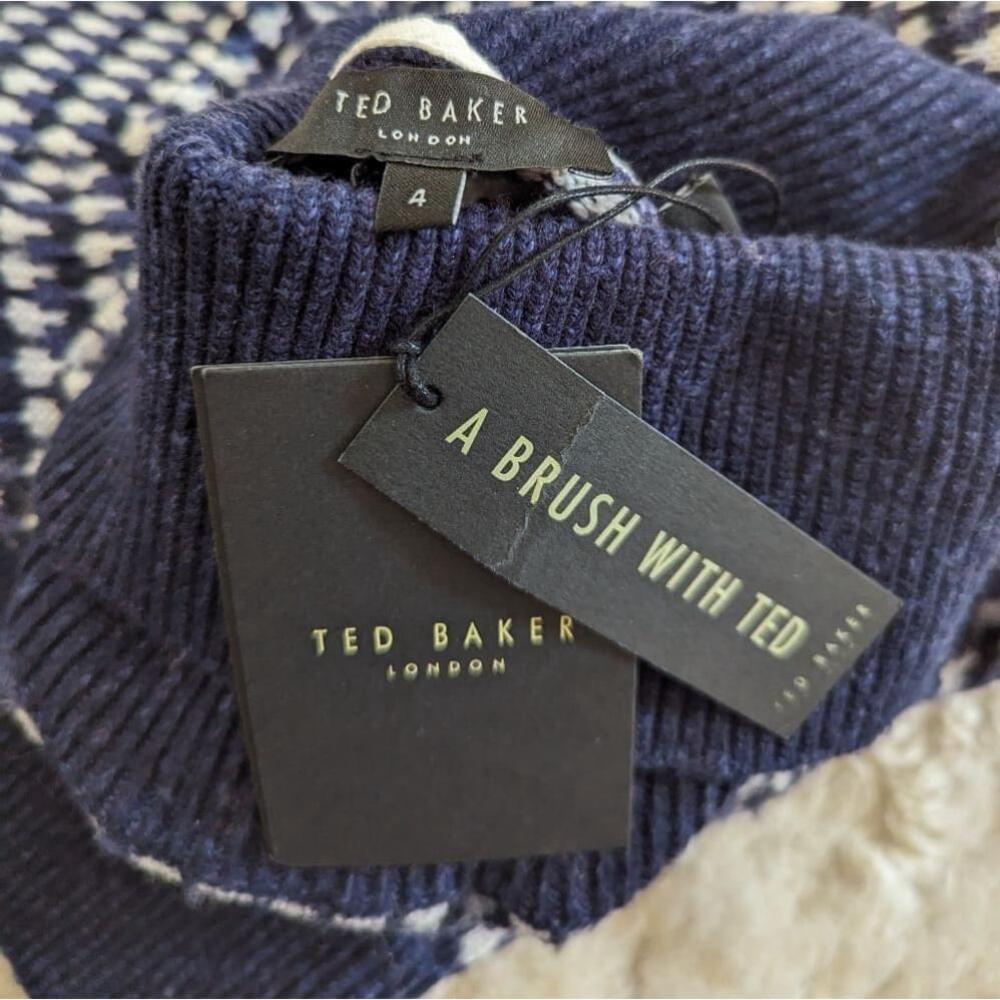 China Ted Baker riber turtleneck knit sweater navy blue Large 4 - Picture 8 of 13